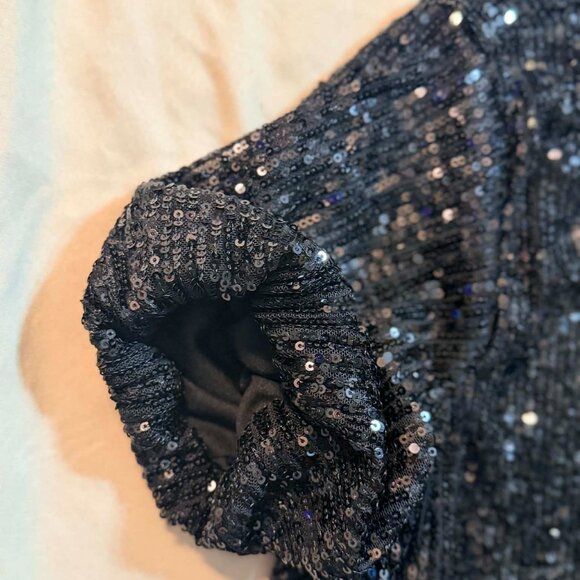 Ophelia Roe flashy sequined elegant black short sleeve midi dress SIZE SMALL - Picture 3 of 13